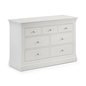 Julian Bowen Clermont 4+3 Drawer Chest in White Lacquer – French Style Wooden Bedroom Storage Cabinet