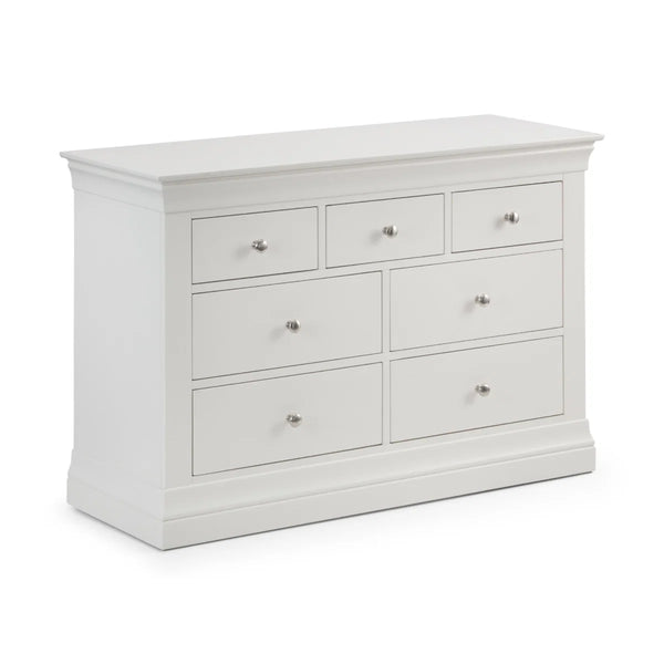 Julian Bowen Clermont 4+3 Drawer Chest in White Lacquer – French Style Wooden Bedroom Storage Cabinet
