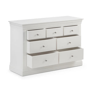 Julian Bowen Clermont 4+3 Drawer Chest in White Lacquer – French Style Wooden Bedroom Storage Cabinet