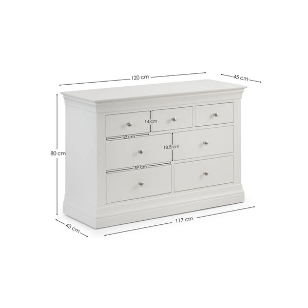 Julian Bowen Clermont 4+3 Drawer Chest in White Lacquer – French Style Wooden Bedroom Storage Cabinet