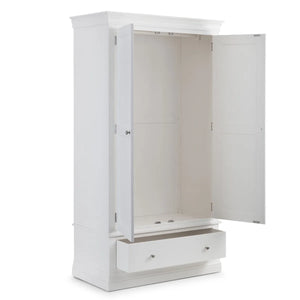 Julian Bowen Clermont White 2 Door 1 Drawer Wooden Wardrobe with Hanging Rail and Full-Width Storage Drawer