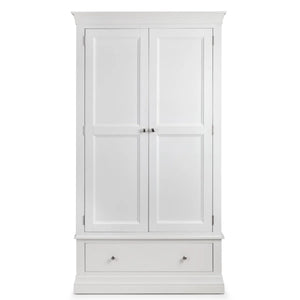 Julian Bowen Clermont White 2 Door 1 Drawer Wooden Wardrobe with Hanging Rail and Full-Width Storage Drawer