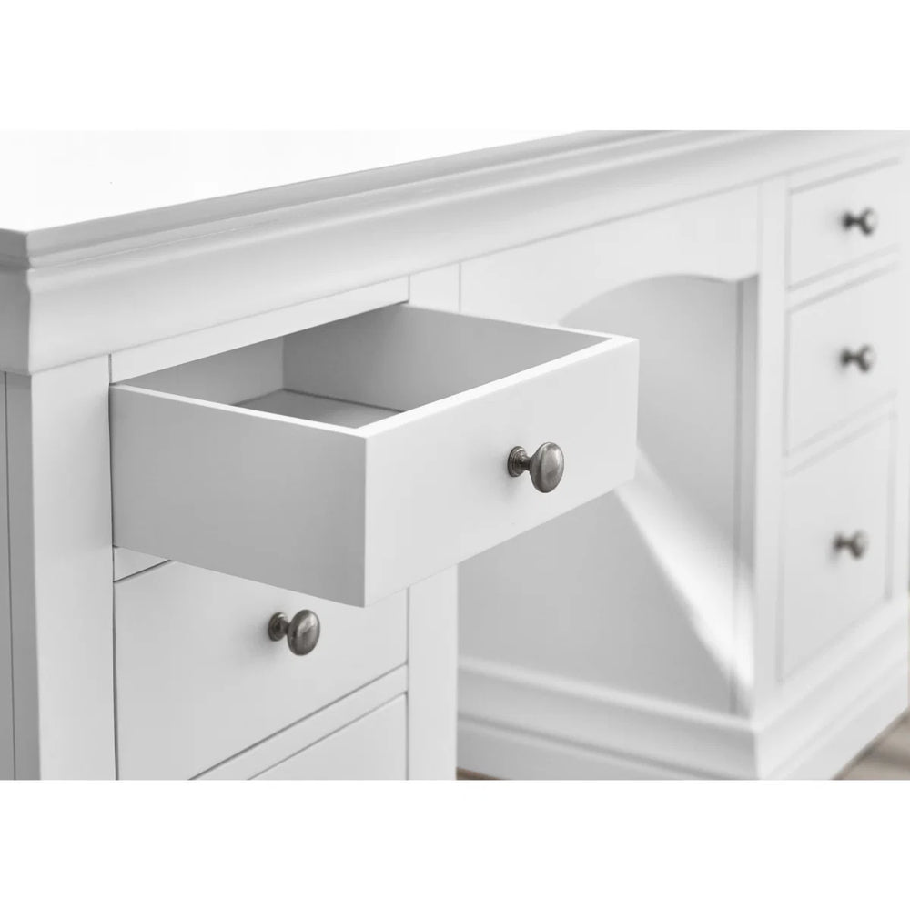 Julian Bowen Clermont Surf White Dressing Table with 6 Storage Drawers – French Inspired Wooden Vanity Table