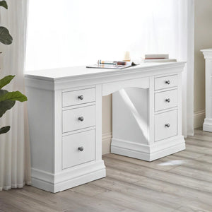 Julian Bowen Clermont Surf White Dressing Table with 6 Storage Drawers – French Inspired Wooden Vanity Table