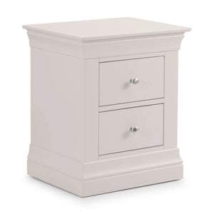 Clermont 2 Drawer Bedside Table – Light Grey Lacquered Wooden Nightstand with Brushed Steel Handles