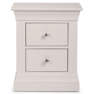 Clermont 2 Drawer Bedside Table – Light Grey Lacquered Wooden Nightstand with Brushed Steel Handles