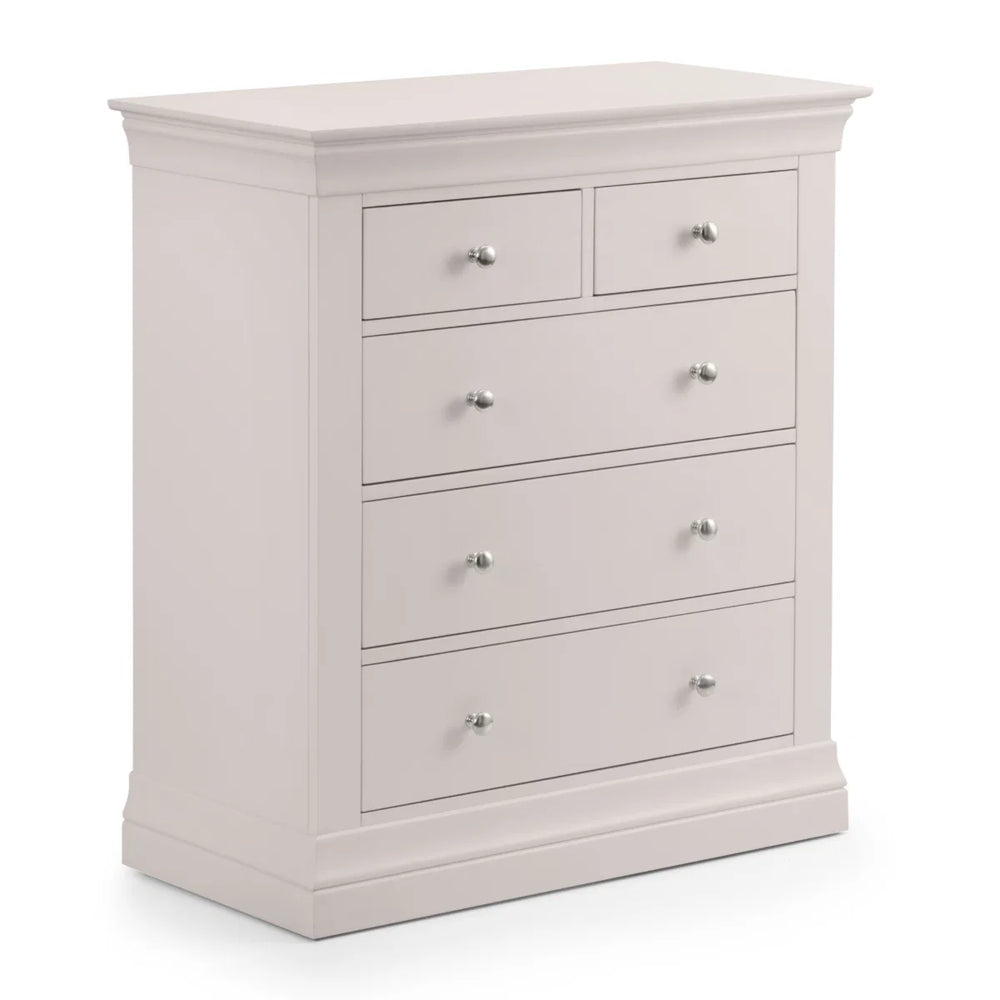 Clermont Light Grey 3+2 Drawer Chest – French Style Wooden Bedroom Storage Cabinet