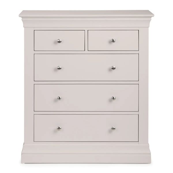 Clermont Light Grey 3+2 Drawer Chest – French Style Wooden Bedroom Storage Cabinet