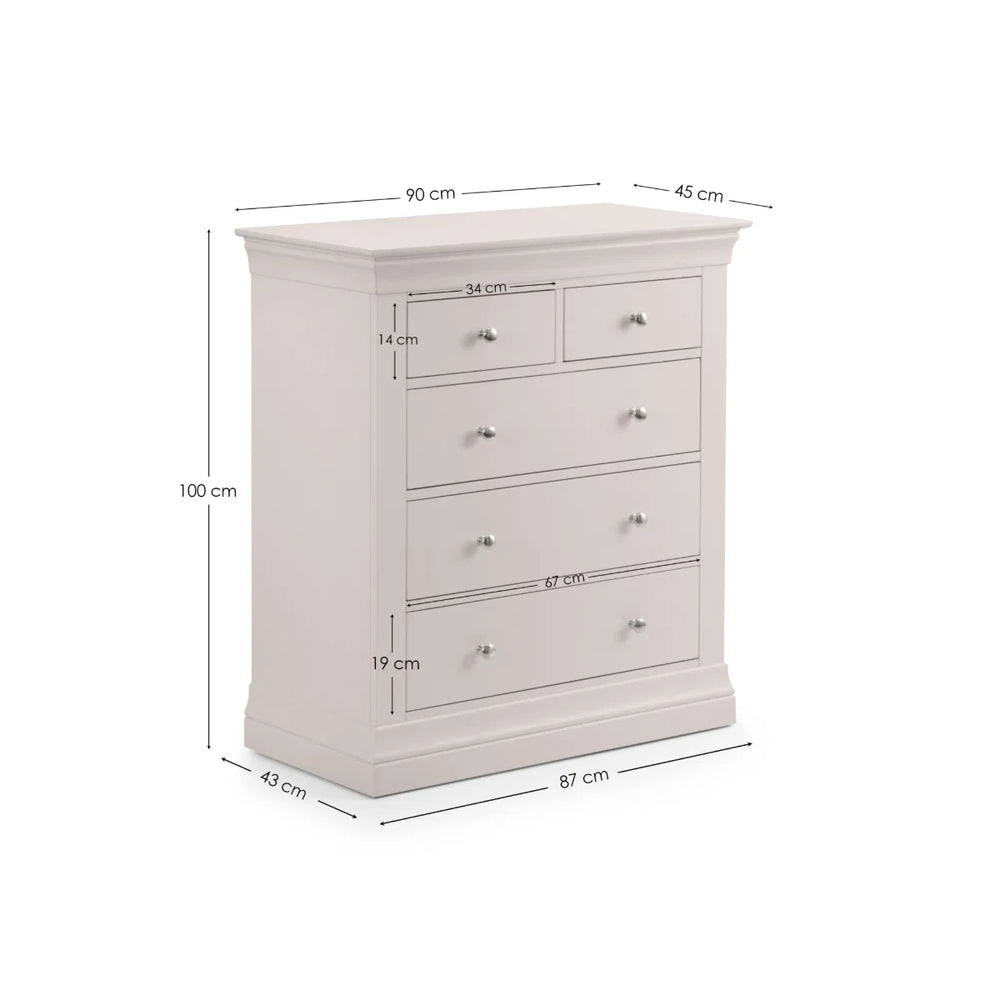 Clermont Light Grey 3+2 Drawer Chest – French Style Wooden Bedroom Storage Cabinet