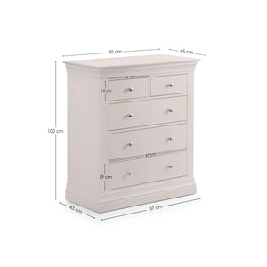 Clermont Light Grey 3+2 Drawer Chest – French Style Wooden Bedroom Storage Cabinet