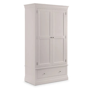 Clermont Light Grey 2 Door 1 Drawer Wardrobe – French Inspired Pine & MDF Bedroom Storage Cabinet
