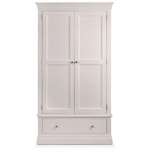 Clermont Light Grey 2 Door 1 Drawer Wardrobe – French Inspired Pine & MDF Bedroom Storage Cabinet