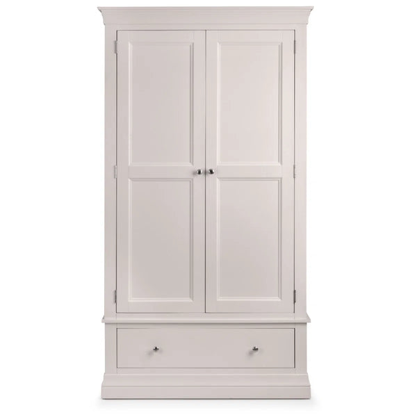 Clermont Light Grey 2 Door 1 Drawer Wardrobe – French Inspired Pine & MDF Bedroom Storage Cabinet