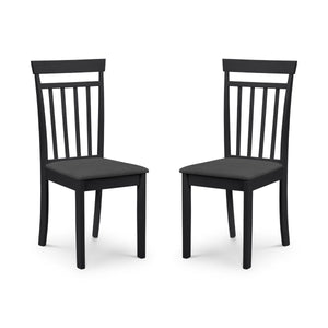 Julian Bowen Coast Set of 2 Black Wooden Dining Chairs with Padded Seats & High Back