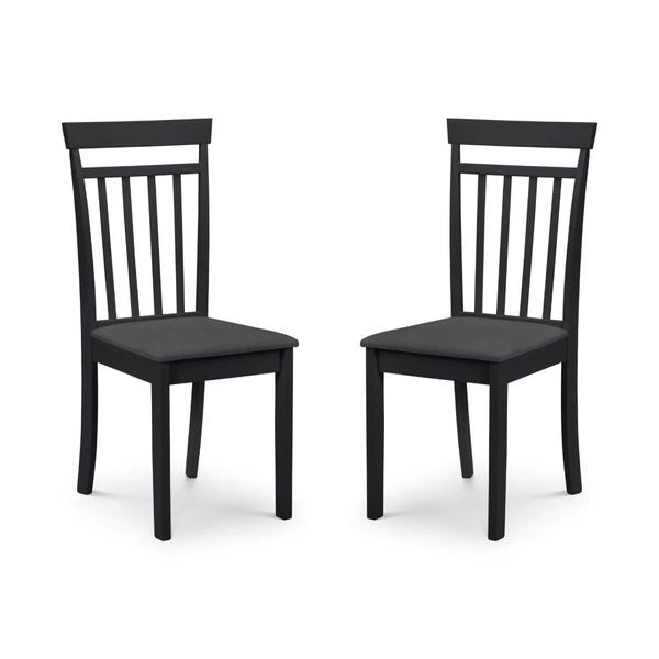Julian Bowen Coast Set of 2 Black Wooden Dining Chairs with Padded Seats & High Back