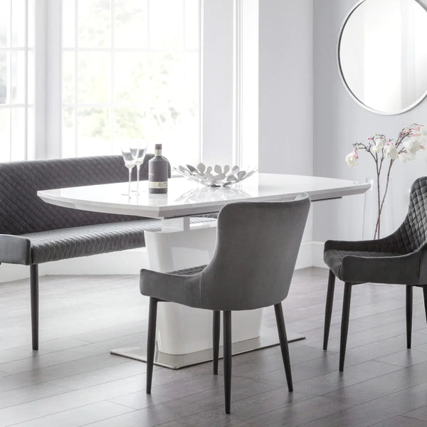 Julian Bowen Como White High Gloss Extending Dining Table with Chrome Pedestal Base (160-200cm)