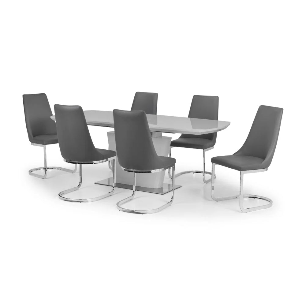 Julian Bowen Como Grey High Gloss Extending Dining Table with Chrome Pedestal Base (160-200cm)