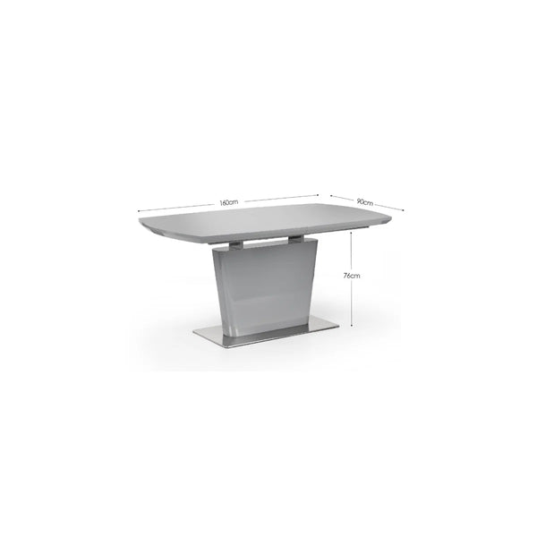 Julian Bowen Como Grey High Gloss Extending Dining Table with Chrome Pedestal Base (160-200cm)