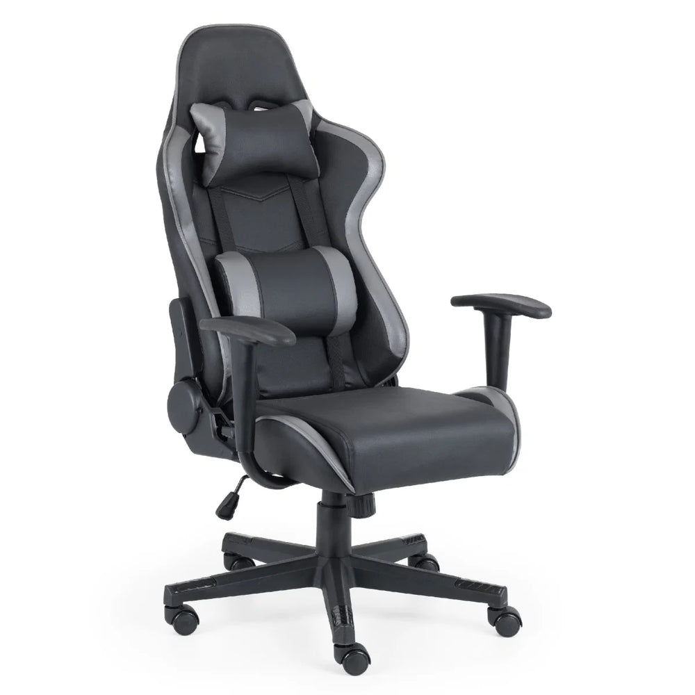 Comet Ergonomic Gaming Chair with Adjustable Height, Lumbar & Neck Support, Reclining Tilt Function & 360° Swivel Base – Black & Grey Faux Leather