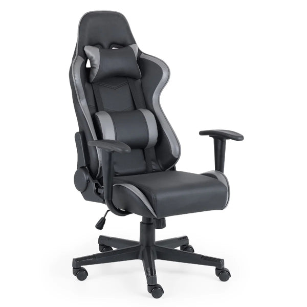 Comet Ergonomic Gaming Chair with Adjustable Height, Lumbar & Neck Support, Reclining Tilt Function & 360° Swivel Base – Black & Grey Faux Leather