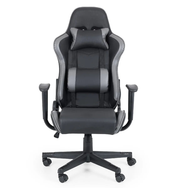Comet Ergonomic Gaming Chair with Adjustable Height, Lumbar & Neck Support, Reclining Tilt Function & 360° Swivel Base – Black & Grey Faux Leather