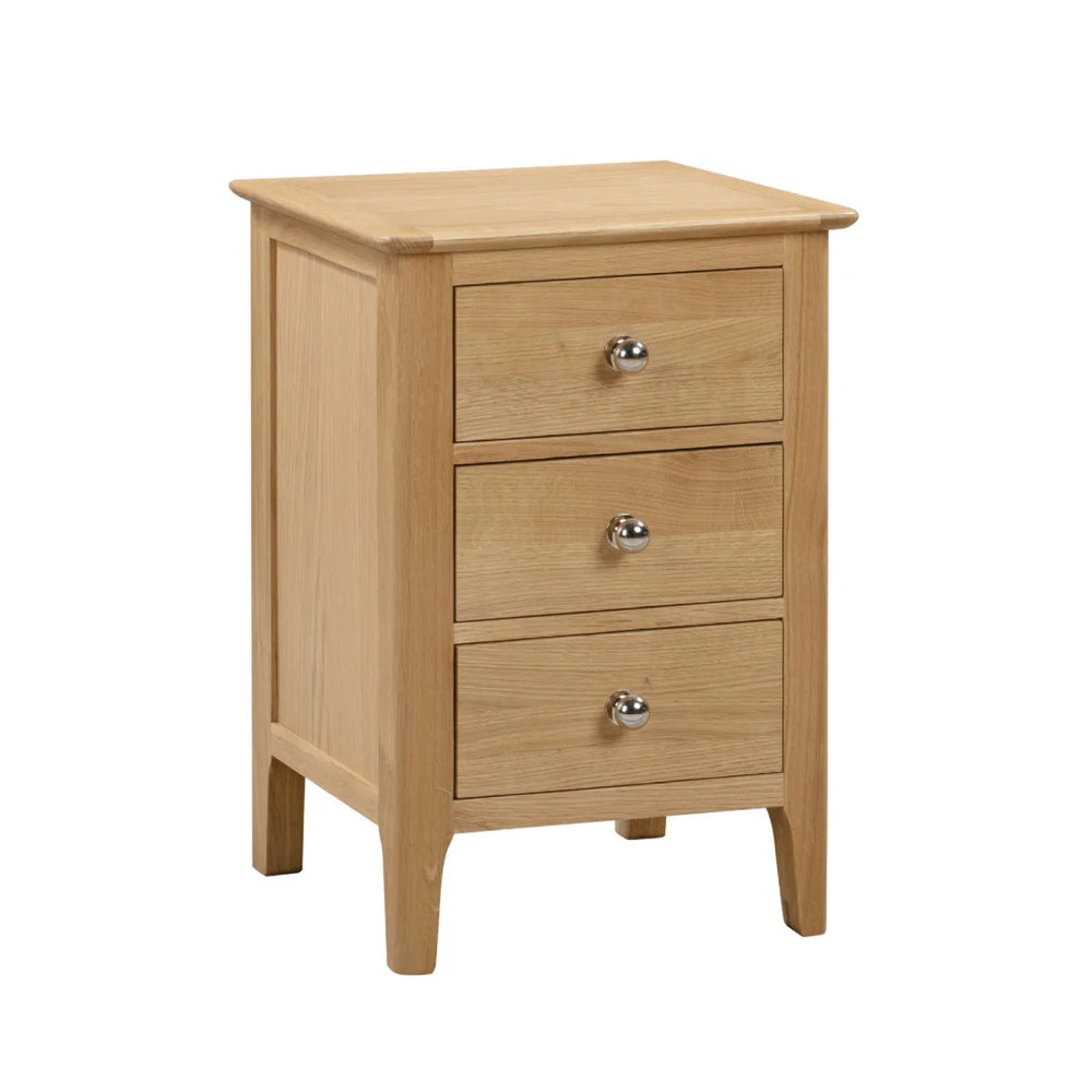 Julian Bowen Cotswold Solid Oak 3 Drawer Bedside Table with Oak Veneers & Silver Knobs