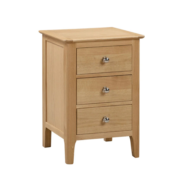 Julian Bowen Cotswold Solid Oak 3 Drawer Bedside Table with Oak Veneers & Silver Knobs