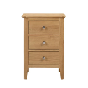 Julian Bowen Cotswold Solid Oak 3 Drawer Bedside Table with Oak Veneers & Silver Knobs