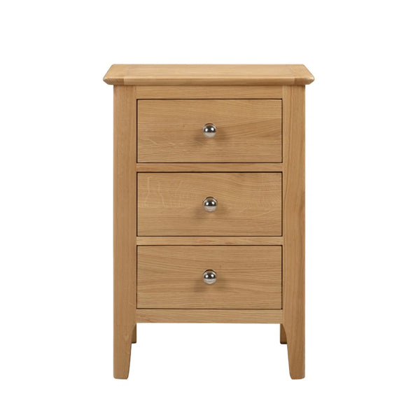 Julian Bowen Cotswold Solid Oak 3 Drawer Bedside Table with Oak Veneers & Silver Knobs