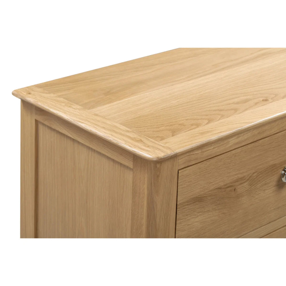 Julian Bowen Cotswold Solid Oak 3 Drawer Bedside Table with Oak Veneers & Silver Knobs