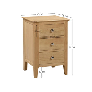 Julian Bowen Cotswold Solid Oak 3 Drawer Bedside Table with Oak Veneers & Silver Knobs