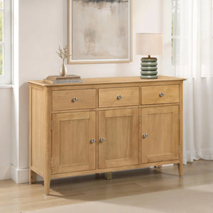 Julian Bowen Cotswold Oak Sideboard with 3 Drawers & 3 Doors – Solid Oak & Oak Veneers Storage Cabinet