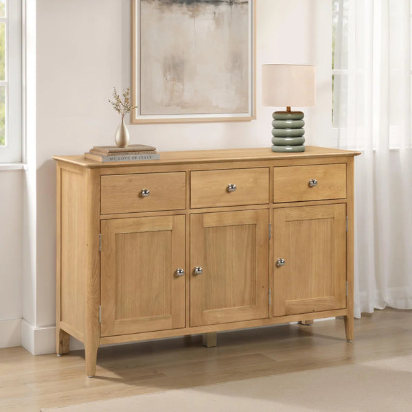Julian Bowen Cotswold Oak Sideboard with 3 Drawers & 3 Doors – Solid Oak & Oak Veneers Storage Cabinet