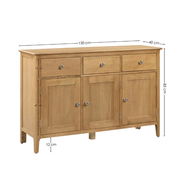 Julian Bowen Cotswold Oak Sideboard with 3 Drawers & 3 Doors – Solid Oak & Oak Veneers Storage Cabinet