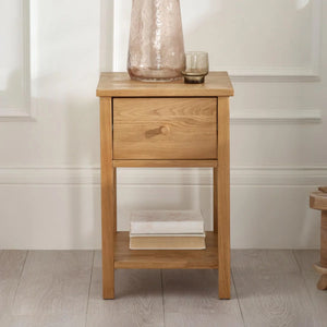Julian Bowen Coxmoor 1 Drawer Bedside Table in Oak – Wooden Nightstand with Storage Drawer & Open Shelf for Bedroom