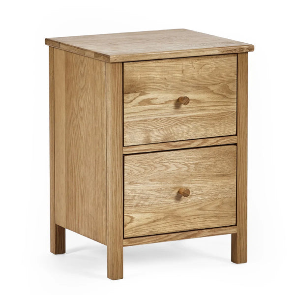 Julian Bowen Coxmoor 2 Drawer Bedside Table in Oak – Solid Wood Bedroom Nightstand with Spacious Storage