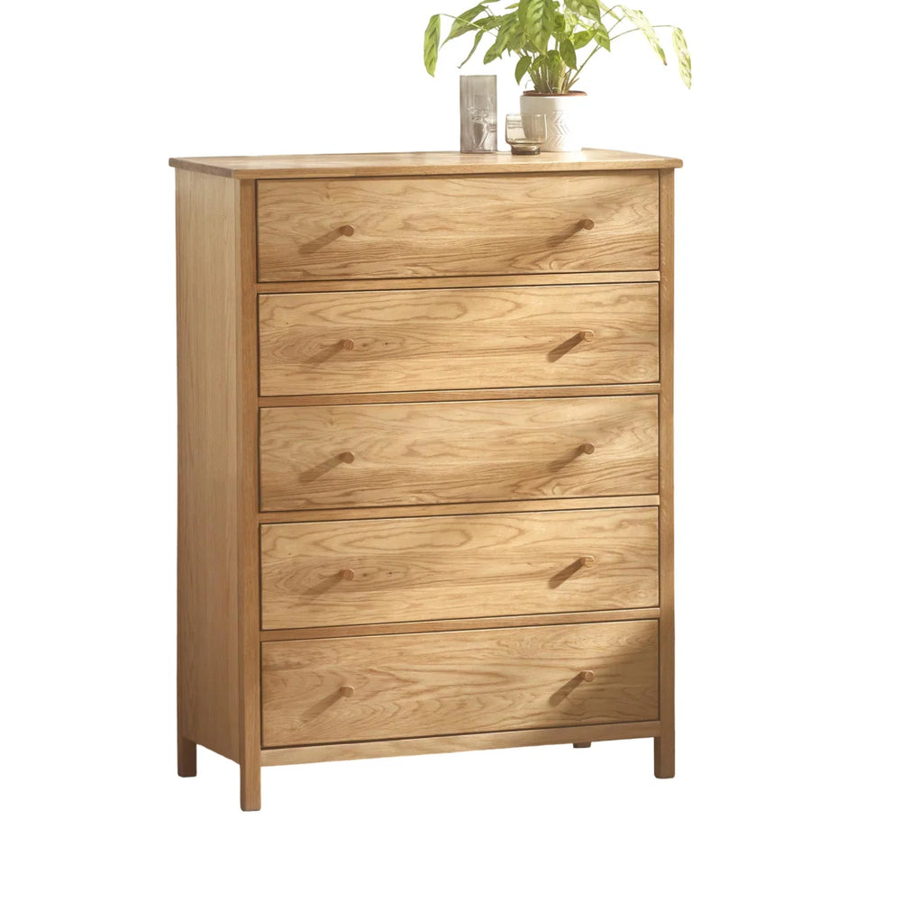 Julian Bowen Coxmoor 5 Drawer Wide Chest – Oak & Ivory/Oak Finish Bedroom Storage Chest with Spacious Drawers