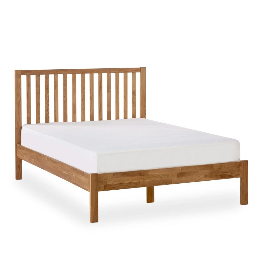 Coxmoor Solid Oak 150cm Bed Frame with Panelled Headboard – Natural Oak Finish