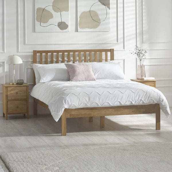 Coxmoor Solid Oak 150cm Bed Frame with Panelled Headboard – Natural Oak Finish