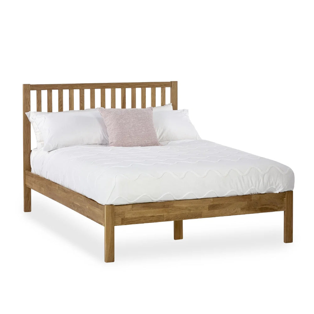 Coxmoor Solid Oak 150cm Bed Frame with Panelled Headboard – Natural Oak Finish