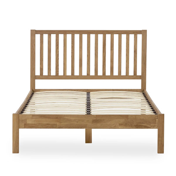 Coxmoor Solid Oak 150cm Bed Frame with Panelled Headboard – Natural Oak Finish