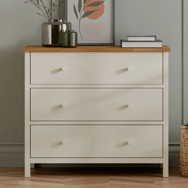 Julian Bowen Coxmoor 3 Drawer Chest – Oak & Ivory Oak Wooden Bedroom Storage Chest with Spacious Drawers