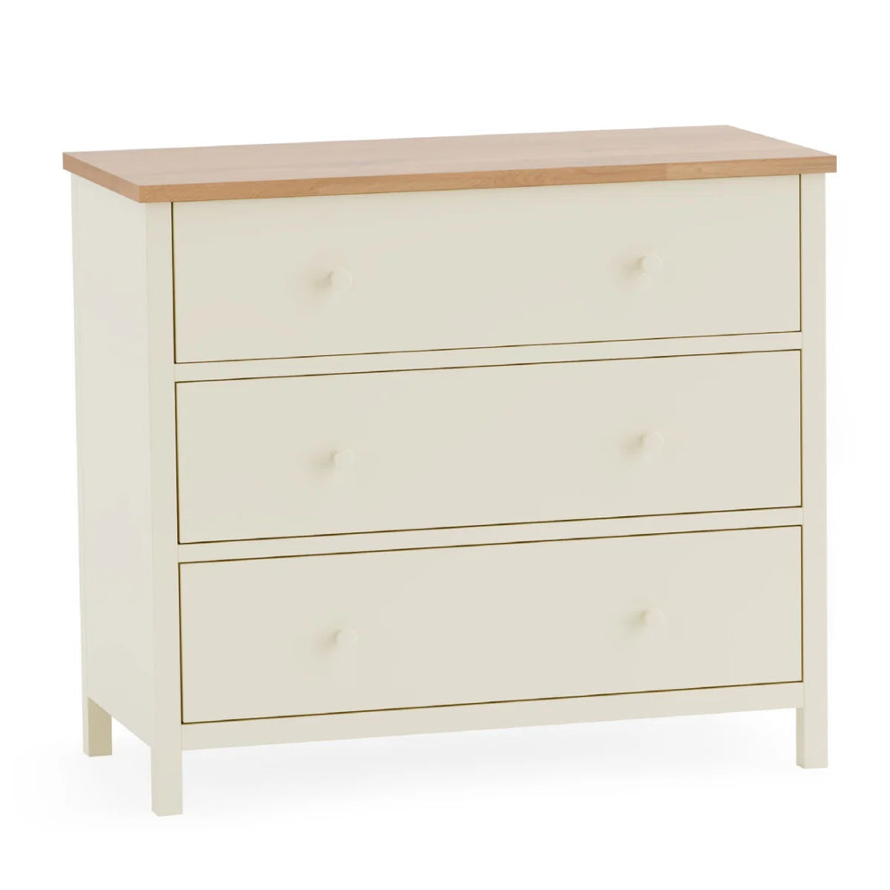 Julian Bowen Coxmoor 3 Drawer Chest – Oak & Ivory Oak Wooden Bedroom Storage Chest with Spacious Drawers