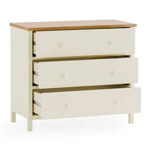 Julian Bowen Coxmoor 3 Drawer Chest – Oak & Ivory Oak Wooden Bedroom Storage Chest with Spacious Drawers