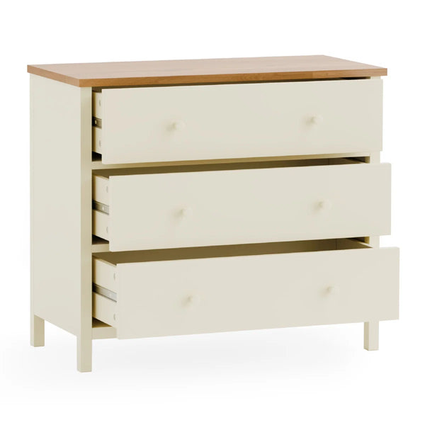 Julian Bowen Coxmoor 3 Drawer Chest – Oak & Ivory Oak Wooden Bedroom Storage Chest with Spacious Drawers