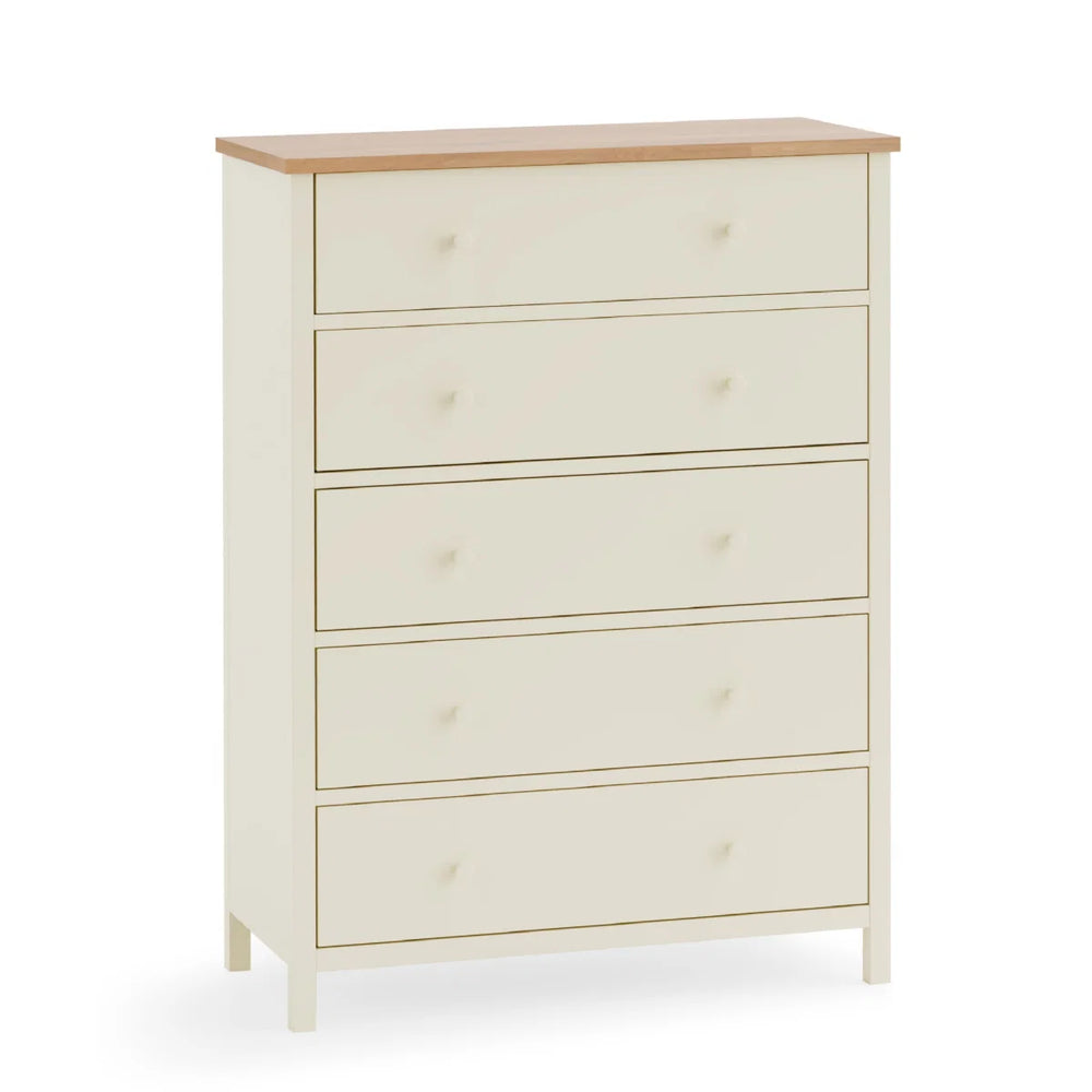 Julian Bowen Coxmoor 5 Drawer Wide Chest – Oak & Ivory/Oak Finish Bedroom Storage Chest with Spacious Drawers