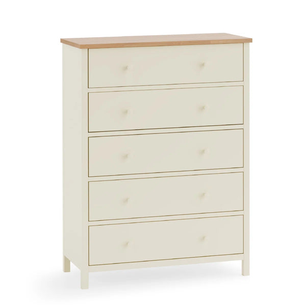 Julian Bowen Coxmoor 5 Drawer Wide Chest – Oak & Ivory/Oak Finish Bedroom Storage Chest with Spacious Drawers