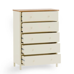 Julian Bowen Coxmoor 5 Drawer Wide Chest – Oak & Ivory/Oak Finish Bedroom Storage Chest with Spacious Drawers