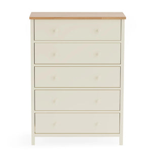 Julian Bowen Coxmoor 5 Drawer Wide Chest – Oak & Ivory/Oak Finish Bedroom Storage Chest with Spacious Drawers
