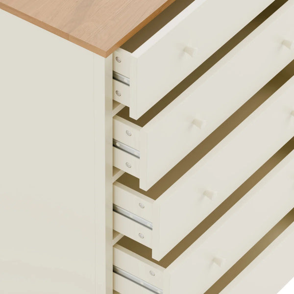 Julian Bowen Coxmoor 5 Drawer Wide Chest – Oak & Ivory/Oak Finish Bedroom Storage Chest with Spacious Drawers